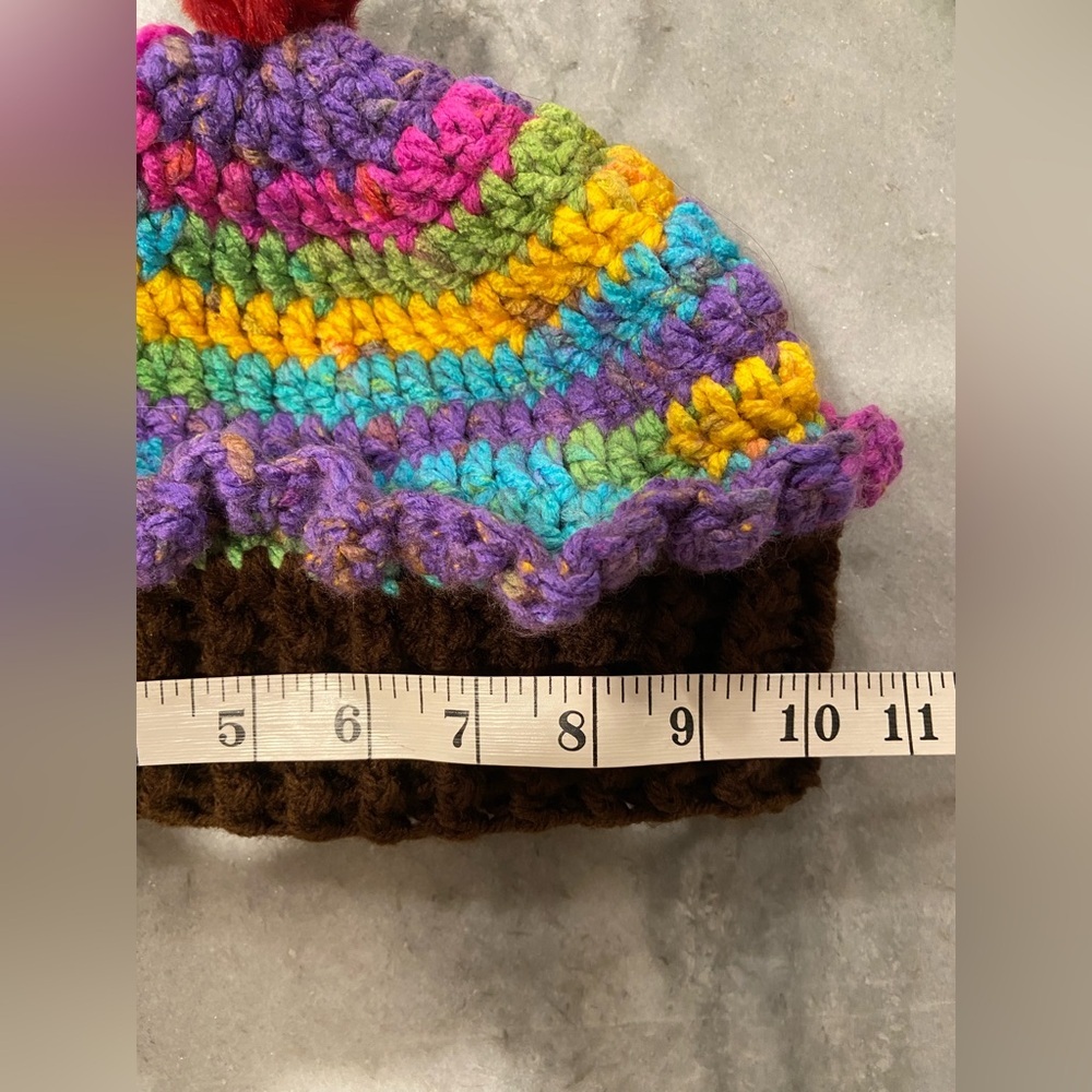 Handmade Crochet Rainbow Chocolate Cupcake Beanie Winter Hat Cozy Comfy Warm - Picture 4 of 5